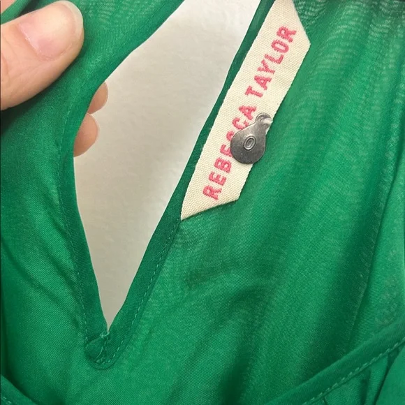 Rebecca Taylor Deep Green 100% Silk Ruffle Mini Dress size 0 - Picture 4 of 8